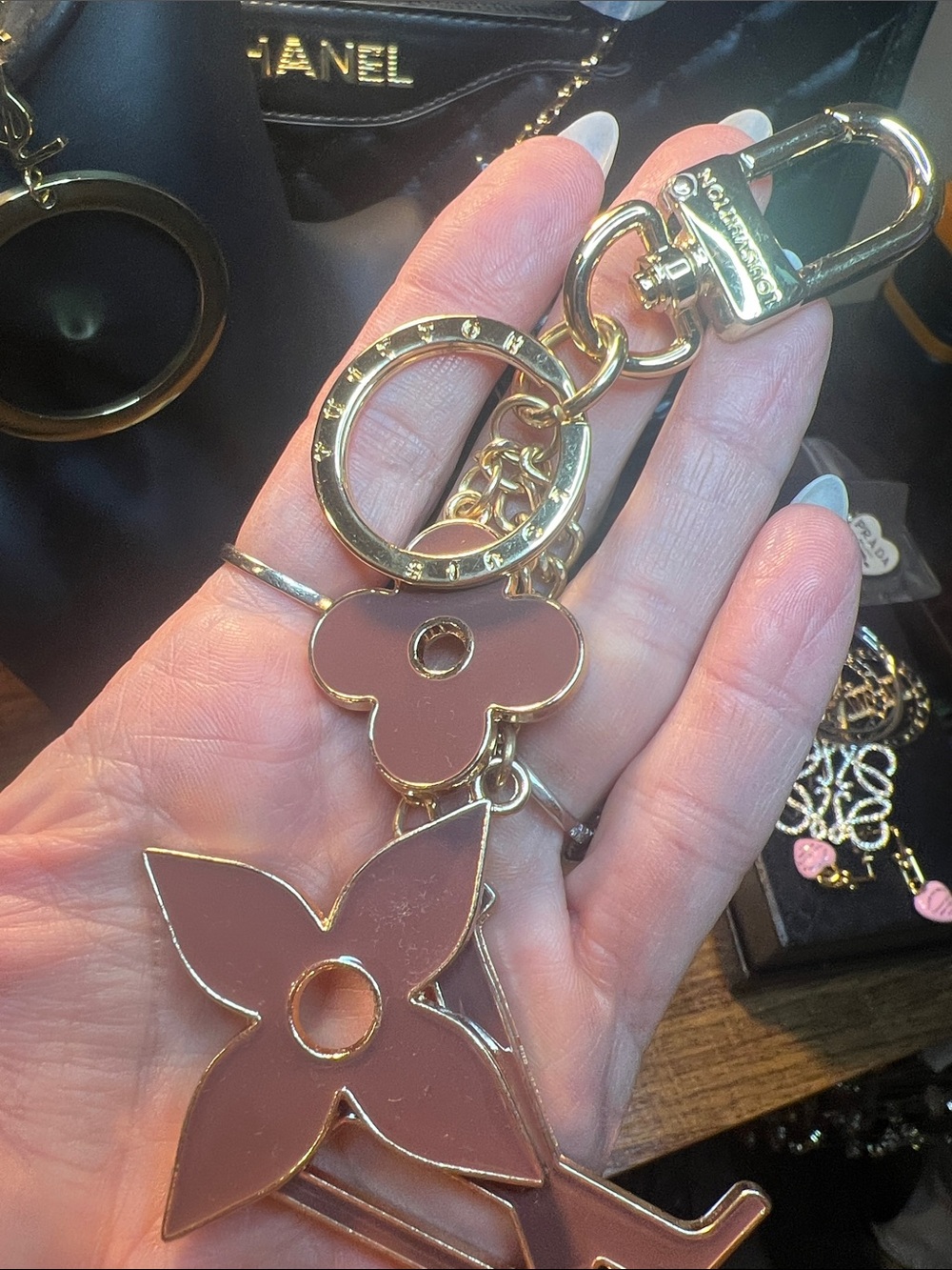 Louis Vuitton Pink and Gold Monogram Flower Key Charm Key Holder